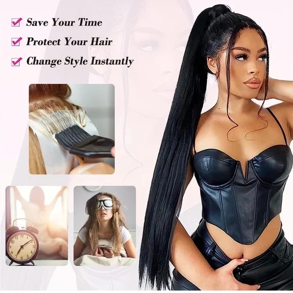 36 Inch-180 Gram Ponytail Extension, Straight Drawstring Ponytail Hair Extension - Picture 6 of 7